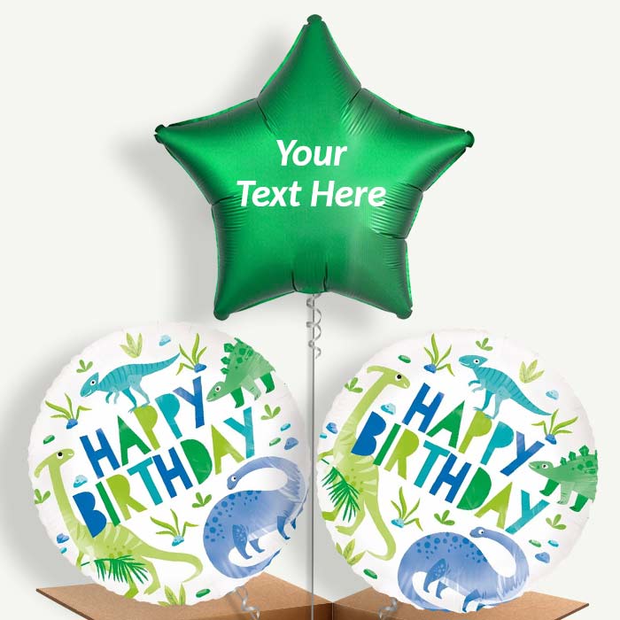 Personalisable Blue and Green Dinosaur Helium Balloons | Party Save Smile