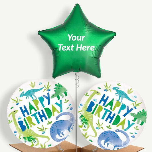 Personalisable Blue and Green Dinosaur Helium Balloons | Party Save Smile