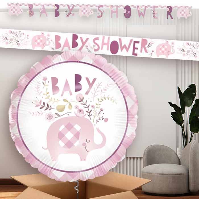 Pink Elephant Baby Shower Banners and Balloon | Party Save Smile