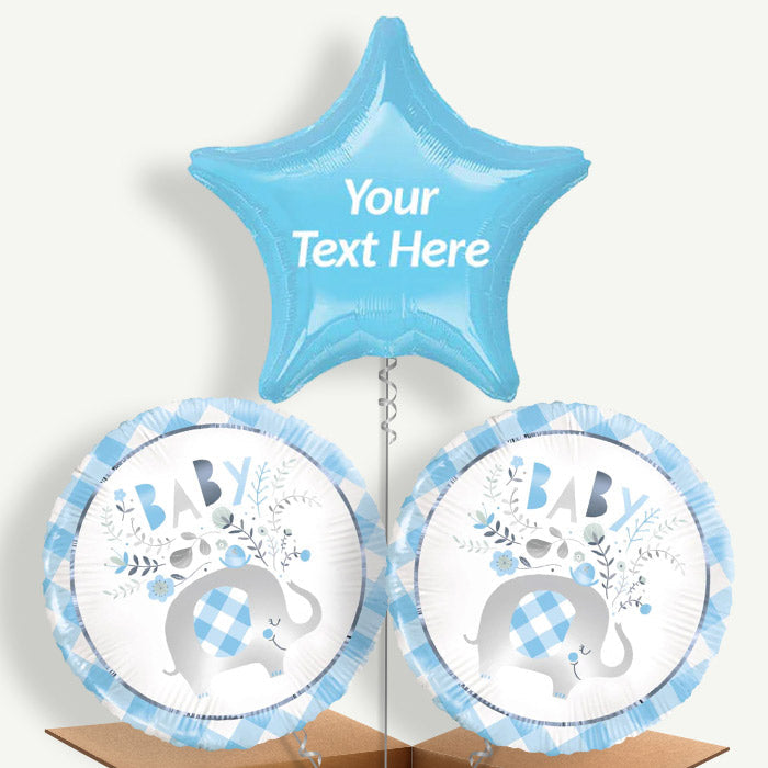 Elephant Personalised Its a Boy Helium Balloon Delivery - Balloon Trio | Party Save Smile