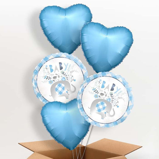 Blue Elephant Baby Shower Helium Balloons Delivered - 5 Balloon | Party Save Smile