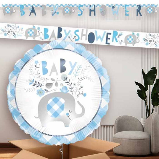 Blue Elephant Baby Shower Banners and Balloon | Party Save Smile