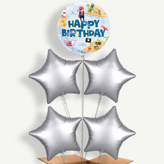 Ahoy Pirate Round Balloon Cluster Inflated with Helium | Party Save Smile