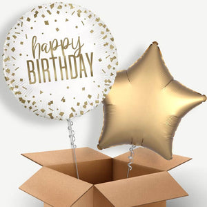 Confetti Gold Happy Birthday Helium Balloon Duo