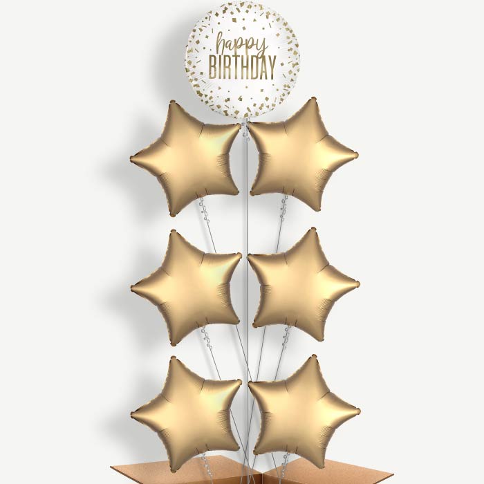 Confetti Gold Happy Birthday Helium Balloon Arrangement | Party Save Smile
