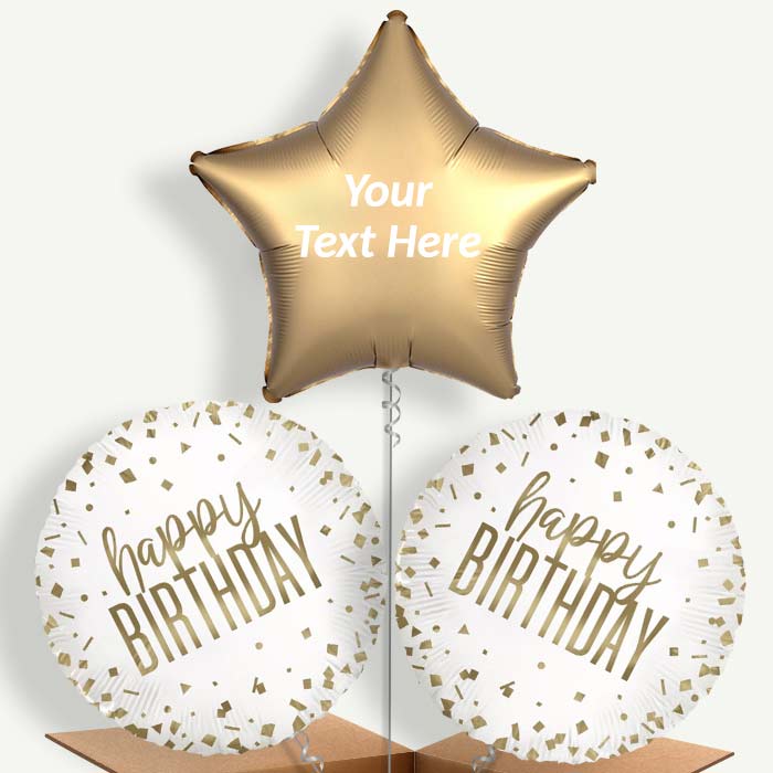 Personalisable Confetti Gold Happy Birthday Helium Balloons | Party Save Smile