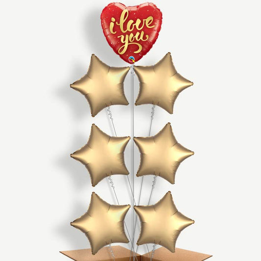 I Love You Gold Script Helium Balloon Arrangement | Party Save Smile