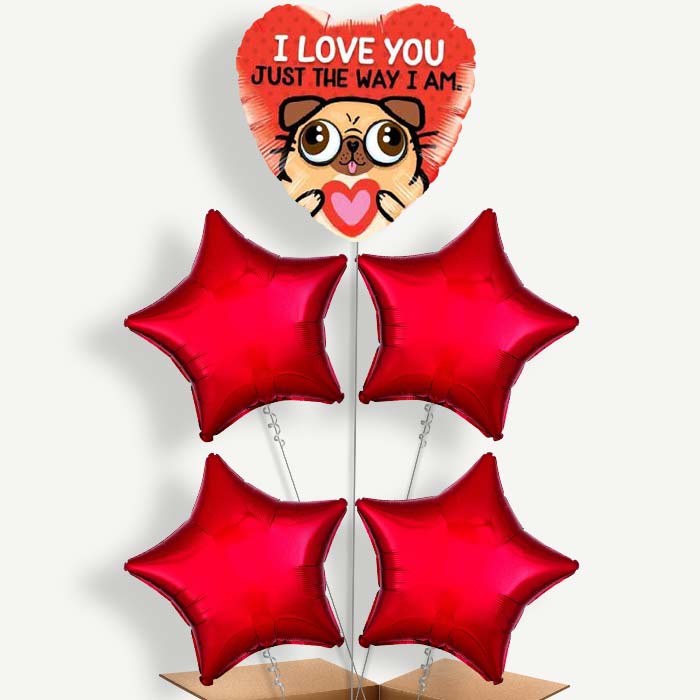 Pug Love Balloon Cluster Inflated with Helium | Party Save Smile