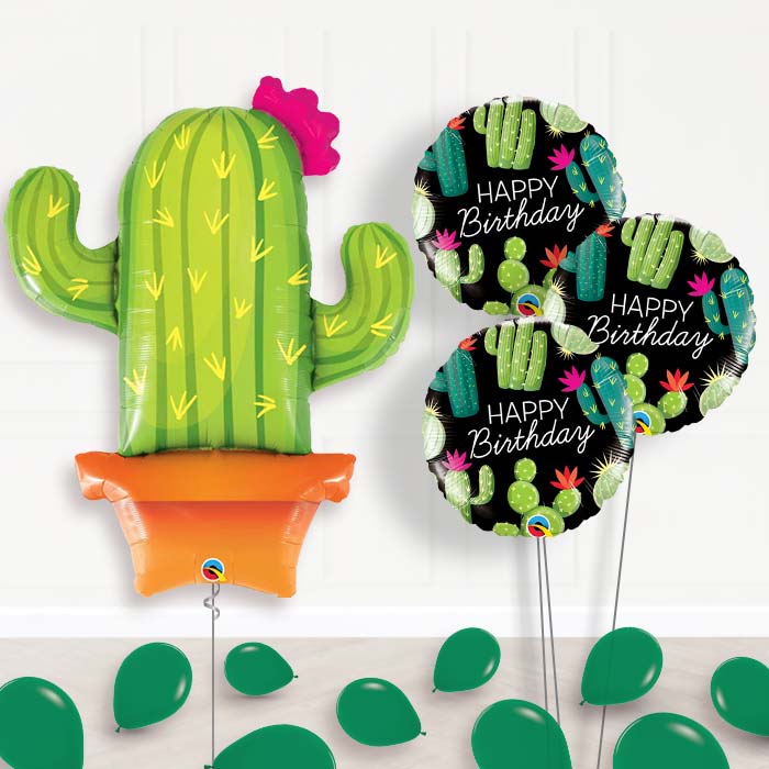 Cactus Helium Balloon Bouquet in a Box - Themed Bouquet and Latex | Party Save Smile
