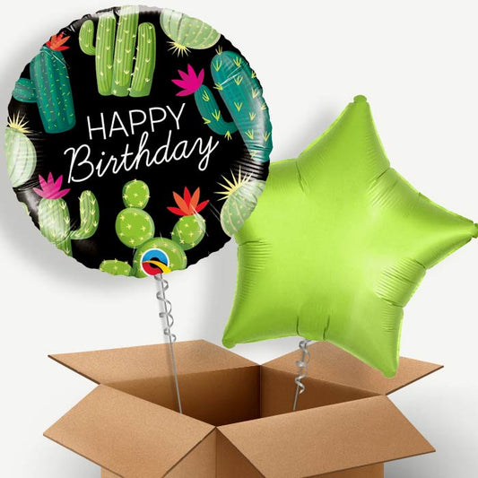 Cactus Happy Birthday (Black) Helium Balloon Two | Party Save Smile