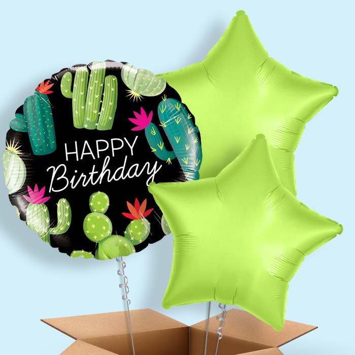 Cactus Happy Birthday (Black) Helium Balloon in a Box - 3 Balloon | Party Save Smile