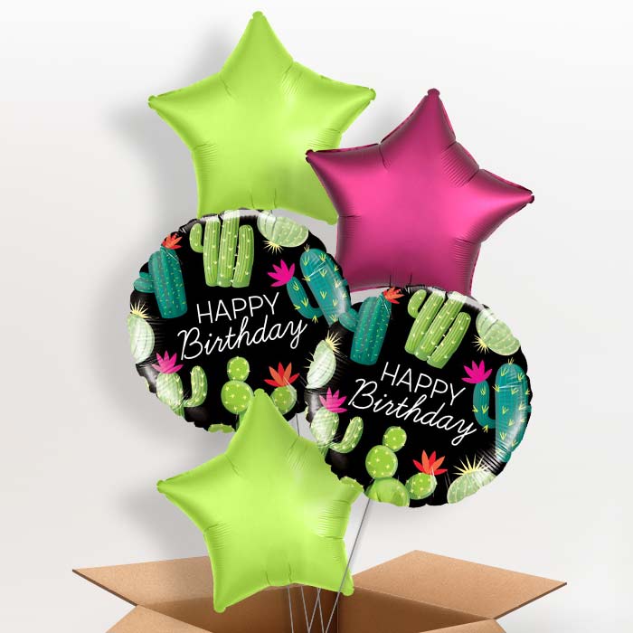 Cactus Happy Birthday (Black) Helium Balloon in a Box - 5 Balloon | Party Save Smile