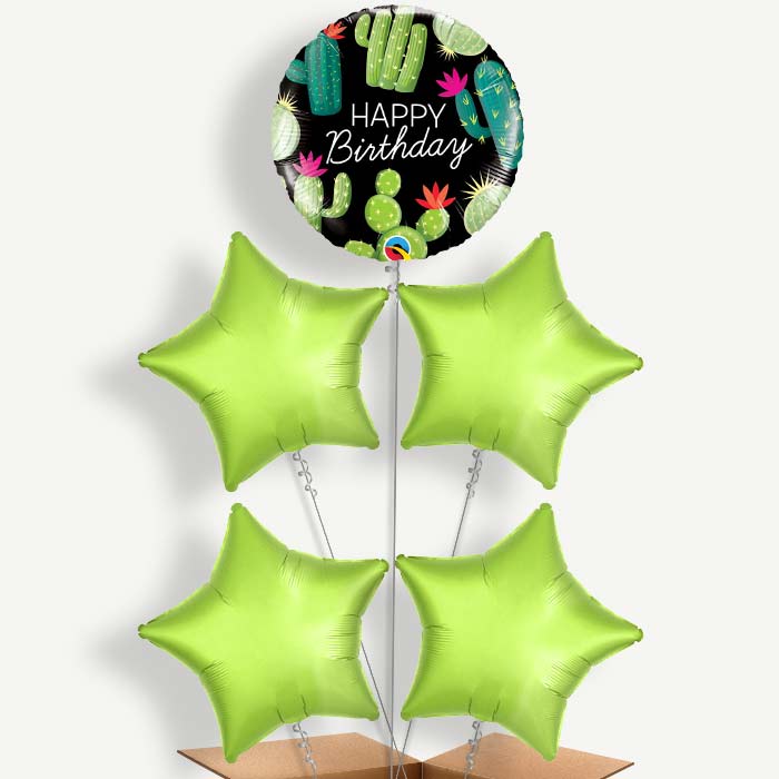 Cactus Happy Birthday (Black) Helium Cluster Balloons | Party Save Smile