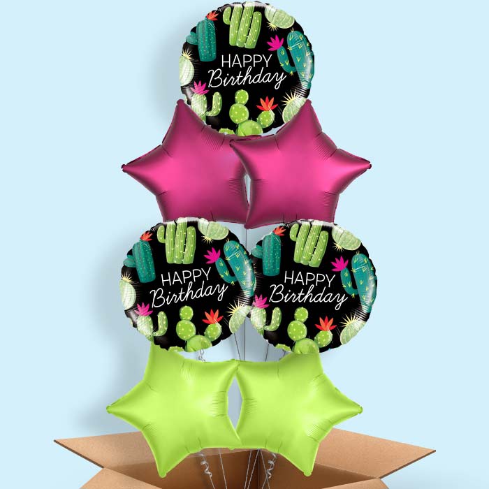 Cactus Happy Birthday (Black) Helium Balloon in a Box - 7 Balloon | Party Save Smile