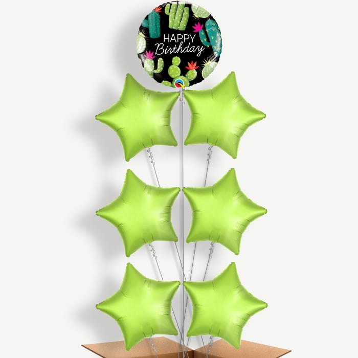 Cactus Happy Birthday (Black) Helium Balloon Arrangement | Party Save Smile