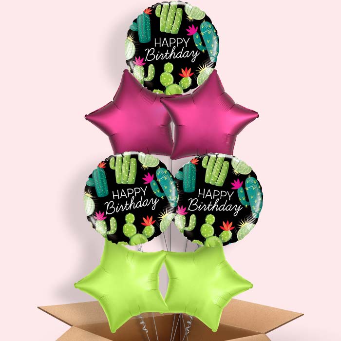 Cactus Happy Birthday (Black) Helium Balloon in a Box - 9 Balloon | Party Save Smile