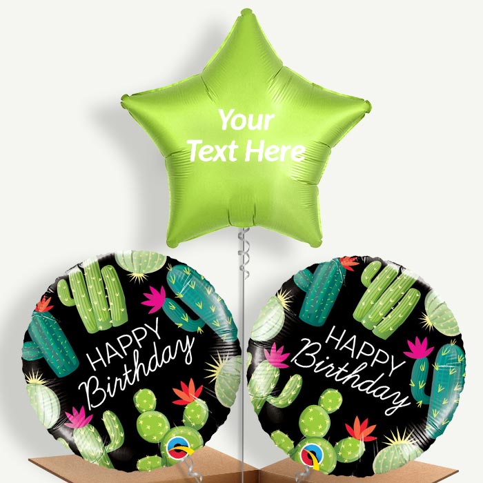 Personalisable Cactus Happy Birthday (Black) Helium Balloons | Party Save Smile