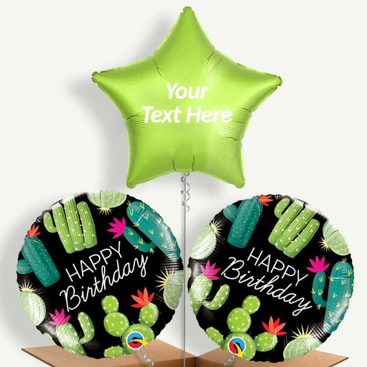 Personalisable Cactus Happy Birthday (Black) Helium Balloons | Party Save Smile