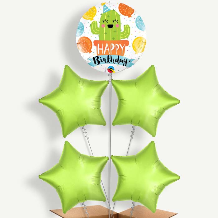 Cactus Happy Birthday White Helium Cluster Balloons | Party Save Smile