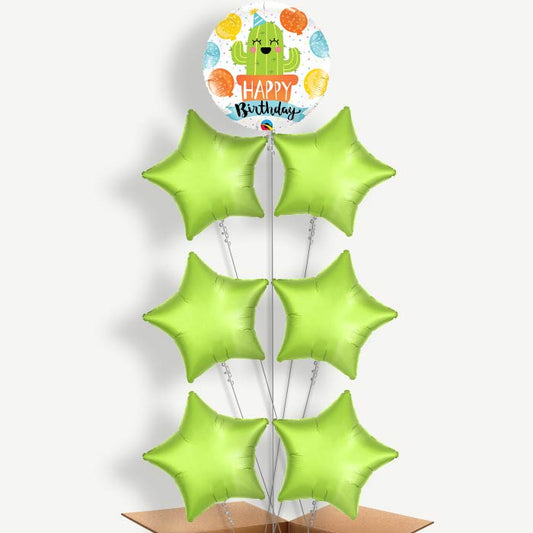 Cactus Happy Birthday White Helium Balloon Arrangement | Party Save Smile