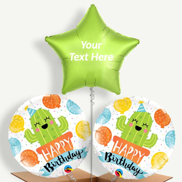 Personalisable Cactus Happy Birthday White Helium Balloons | Party Save Smile