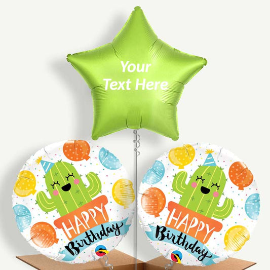 Personalisable Cactus Happy Birthday White Helium Balloons | Party Save Smile