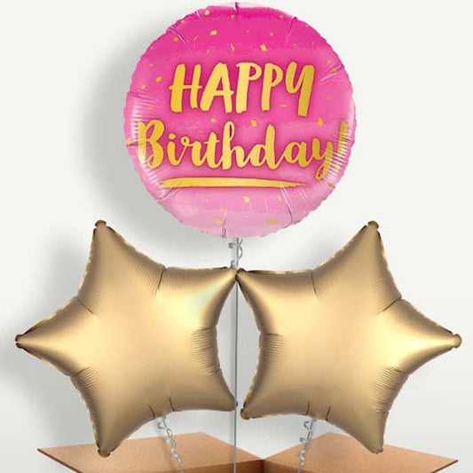 Birthday Pink & Gold Bunch of Balloons inflated with Helium | Party Save Smile