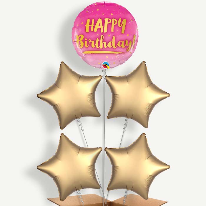 Birthday Pink & Gold Balloon Cluster Inflated with Helium | Party Save Smile