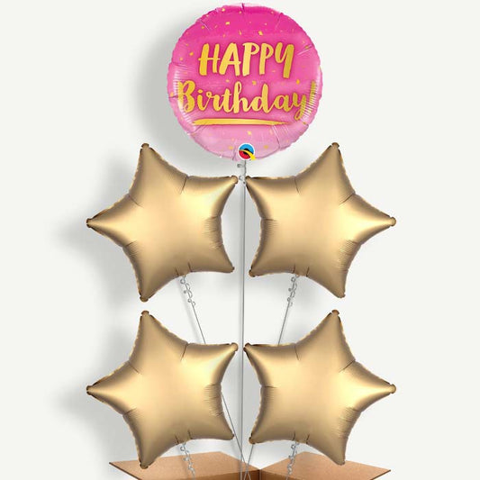 Birthday Pink & Gold Balloon Cluster Inflated with Helium | Party Save Smile