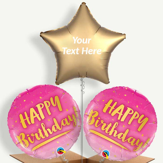 Personalisable Birthday Pink & Gold Helium Balloons | Party Save Smile