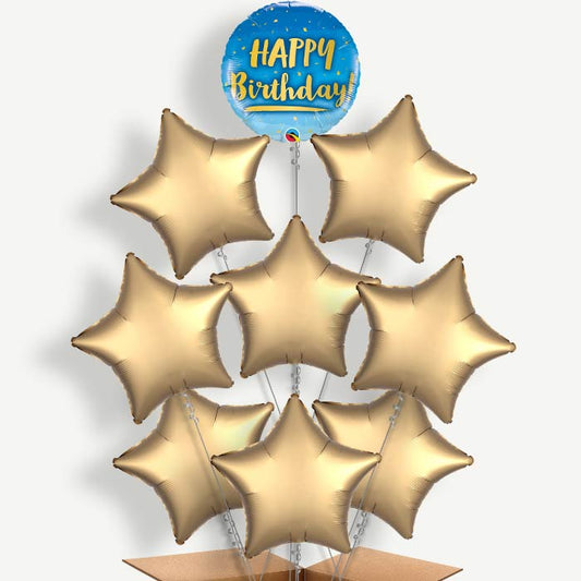 Blue & Gold Happy Birthday Helium Balloon Bundle | Party Save Smile