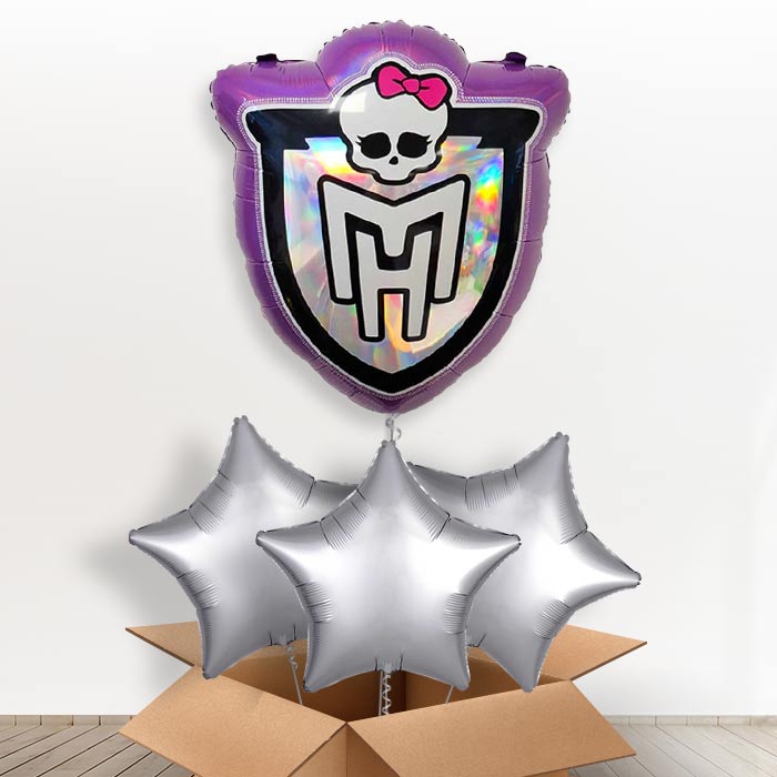 Monster High Badge Giant Helium Balloon in a Box | Giant Balloon + 3 Plain Balloons | Party Save Smile