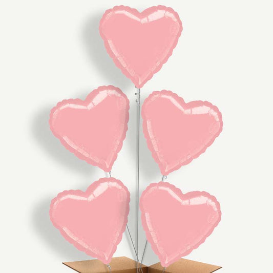 Pastel Pink Metallic Heart Helium Cluster Balloons | Party Save Smile