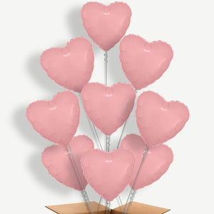 Pastel Pink Metallic Heart 9 Helium Balloon Bundle