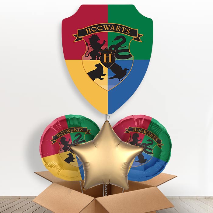 Harry Potter Crest Giant Helium Balloon in a Box | Giant Balloon + 2 Themed Balloons + 1 Plain Balloon | Party Save Smile