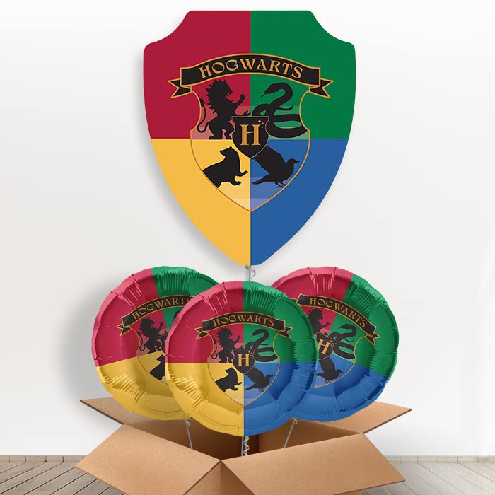 Harry Potter Crest Giant Helium Balloon in a Box | Giant Balloon + 3 Themed Balloons | Party Save Smile