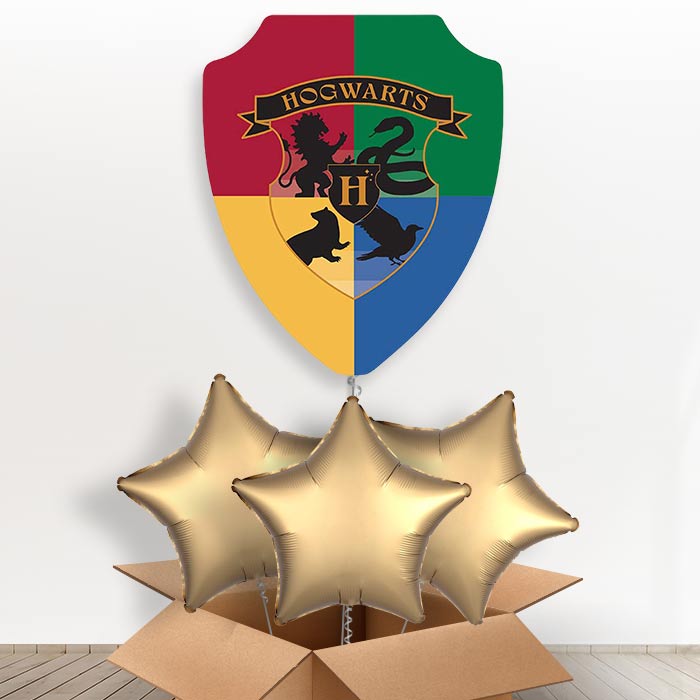 Harry Potter Crest Giant Helium Balloon in a Box | Giant Balloon + 3 Plain Balloons | Party Save Smile