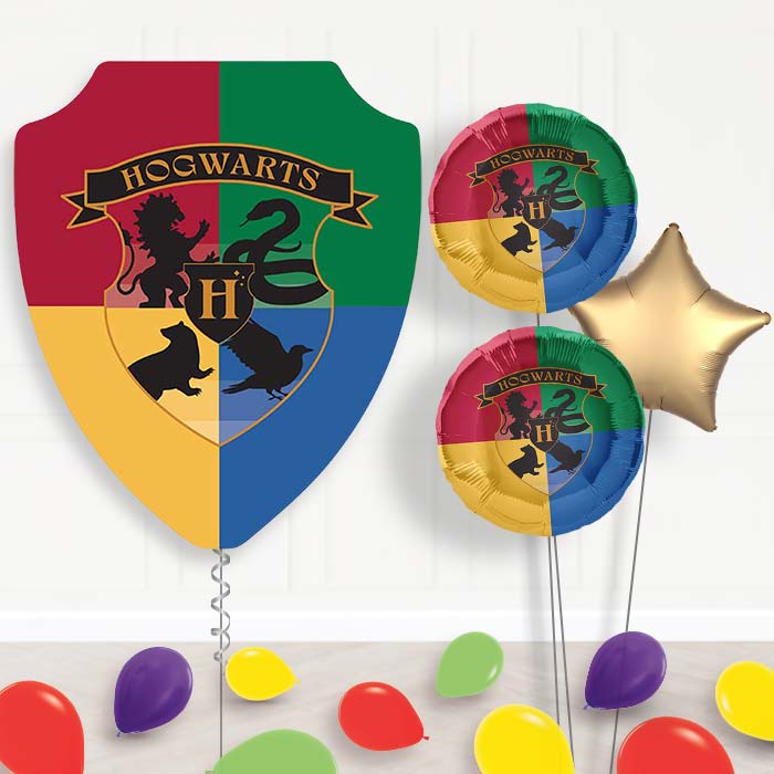 Harry Potter Crest Balloon Bouquet Delivery | Giant Balloon + 2 Themed Balloons + 1 Plain Balloon + Mini Balloons | Party Save Smile