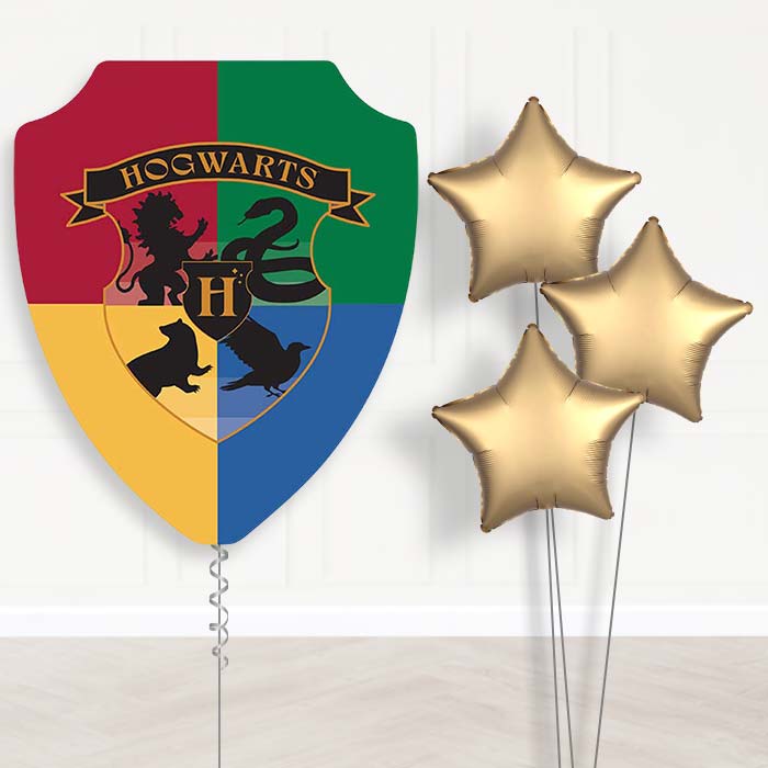Harry Potter Crest Balloon Bouquet Delivery | Giant Balloon + 3 Plain Balloons | Party Save Smile