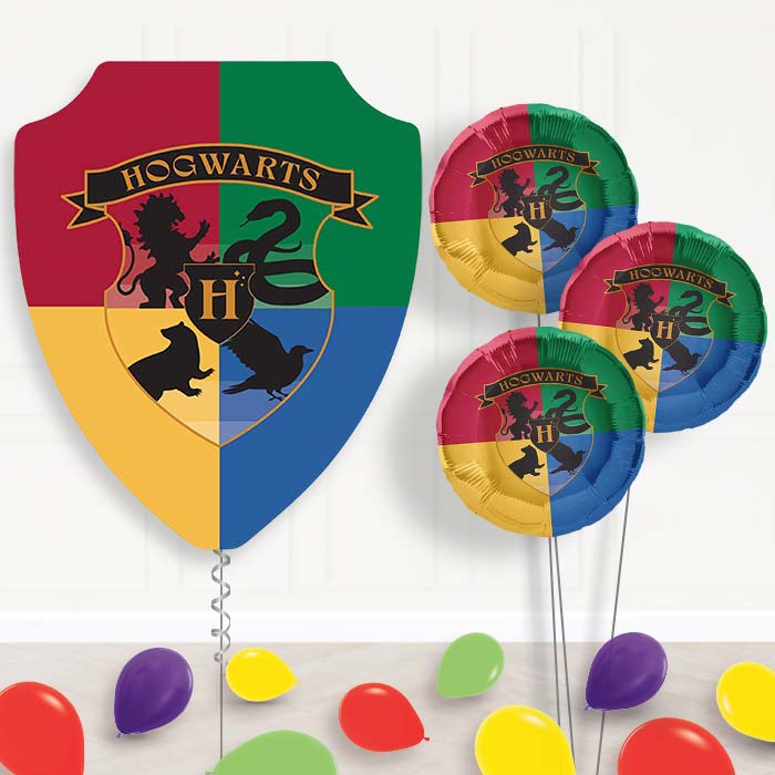 Harry Potter Crest Balloon Bouquet Delivery | Giant Balloon + 3 Themed Balloons + Mini Balloons | Party Save Smile