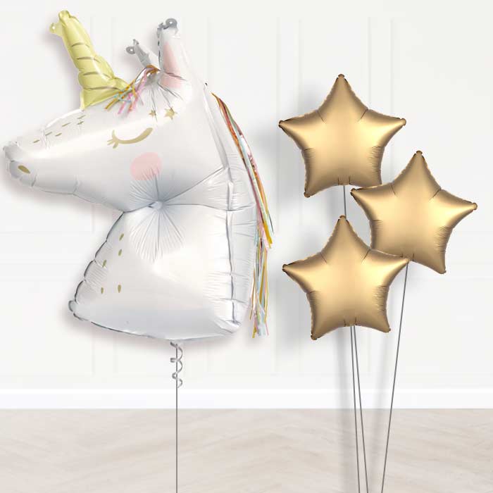 Dainty Unicorn Shaped Balloon Bouquet Delivery - 1 x Giant Balloon with Plain Bouquet | Party Save Smile