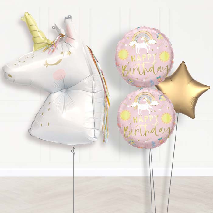 Dainty Unicorn Shaped Balloon Bouquet Delivery-Giant Balloon + 2 Themed Balloons + 1 Plain Balloon 