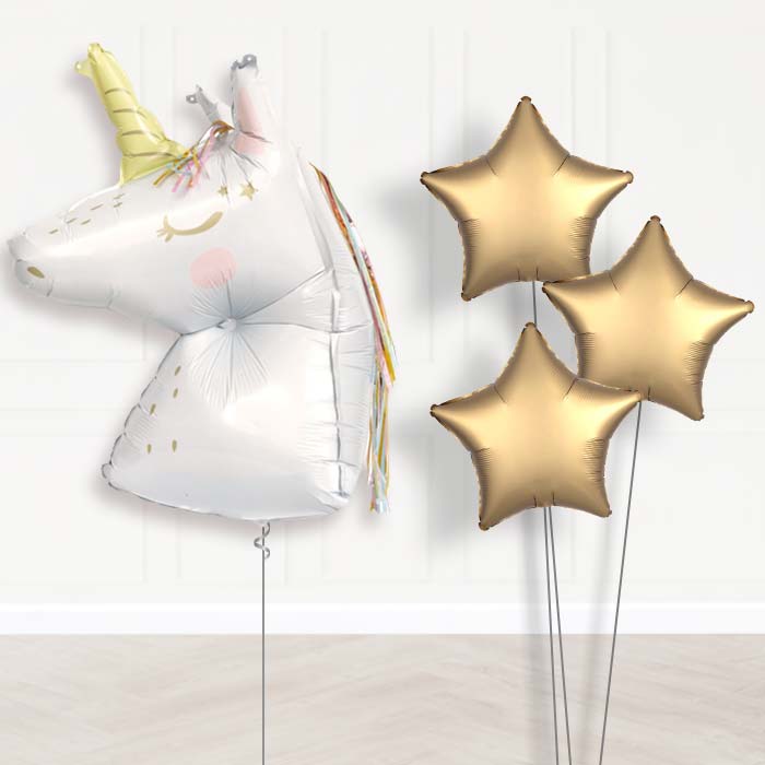 Dainty Unicorn Shaped Balloon Bouquet Delivery - 1 x Giant Balloon with Plain Bouquet | Party Save Smile