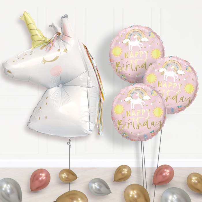 Dainty Unicorn Shaped Balloon Bouquet Delivery - 1 x Giant Balloon with Themed Bouquet and Latex | Party Save Smile