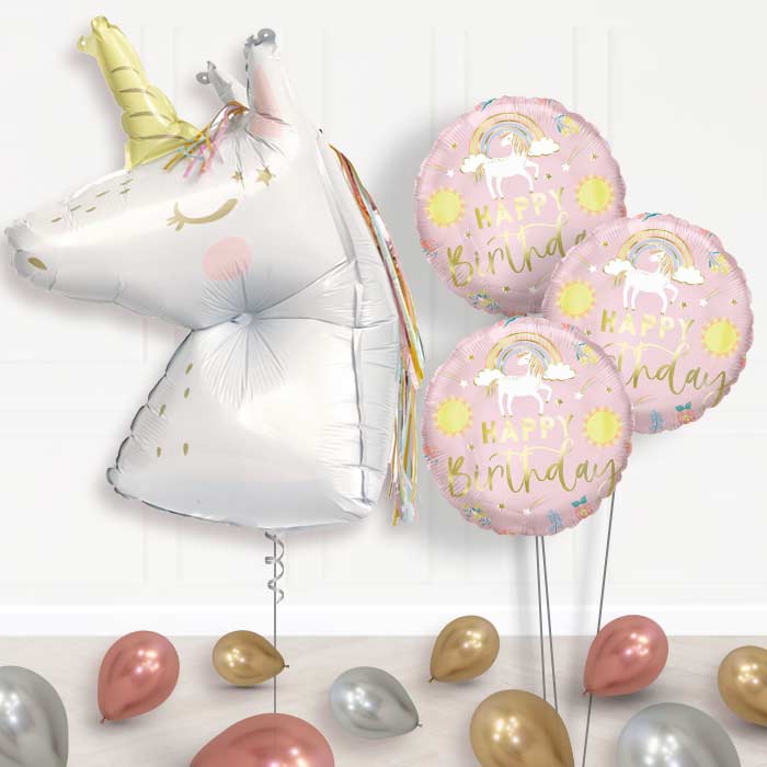 Dainty Unicorn Shaped Balloon Bouquet Delivery - 1 x Giant Balloon with Themed Bouquet and Latex | Party Save Smile