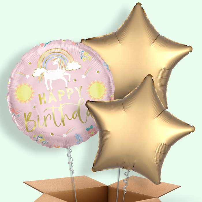 Dainty Unicorn Happy Birthday Helium Balloon in a Box - 3 Balloons | Party Save Smile