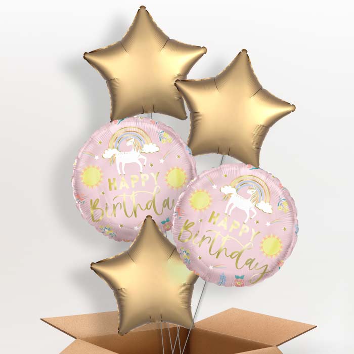 Dainty Unicorn Happy Birthday Helium Balloon in a Box - 5 Balloons | Party Save Smile
