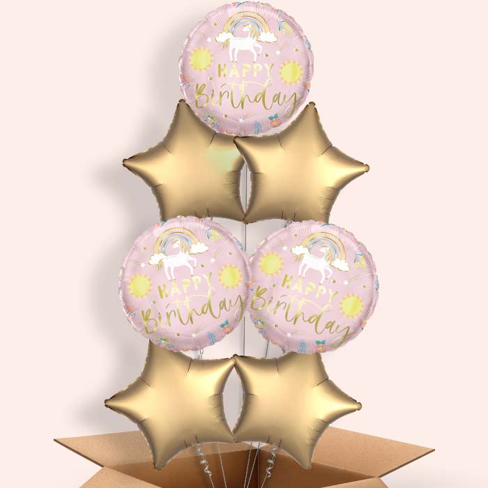 Dainty Unicorn Happy Birthday Helium Balloon in a Box - 7 Balloons | Party Save Smile