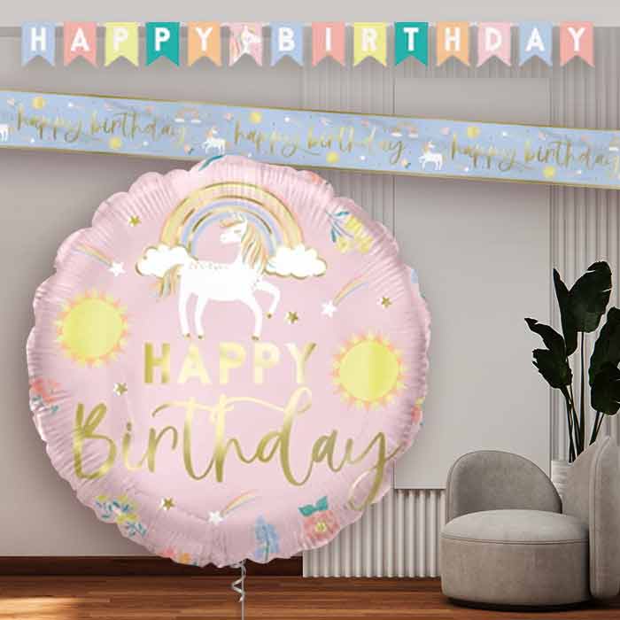 Dainty Unicorn Happy Birthday Balloon and Banners