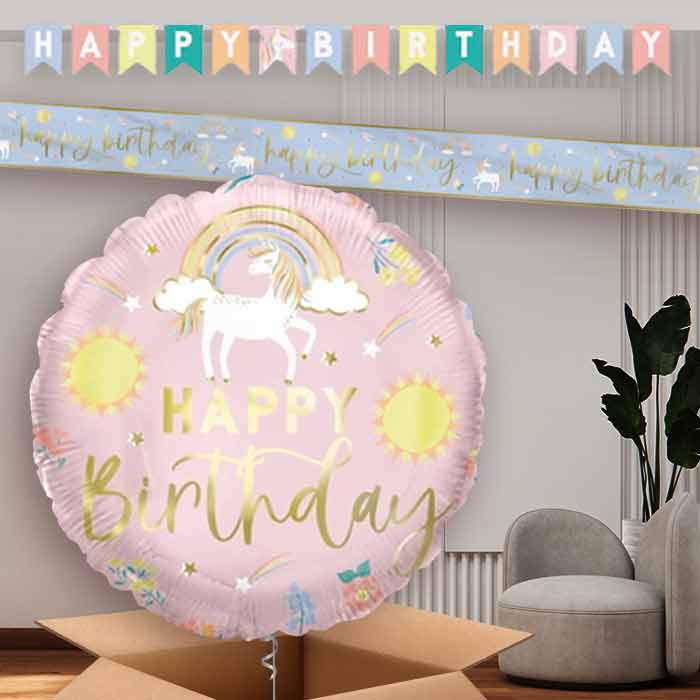 Dainty Unicorn Happy Birthday Balloon and Banners | Party Save Smile
